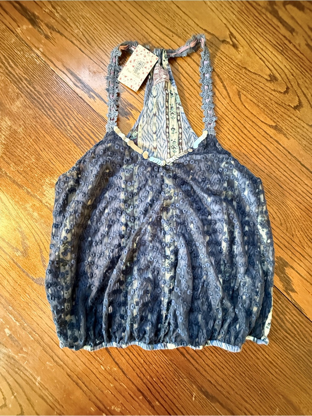 Free People Blue Patterned Halter Tank